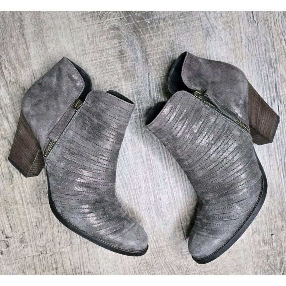 Paul Green Gray Malibu Sliced Ankle Boho Booties womens size 8.5 (UK 6) Heel